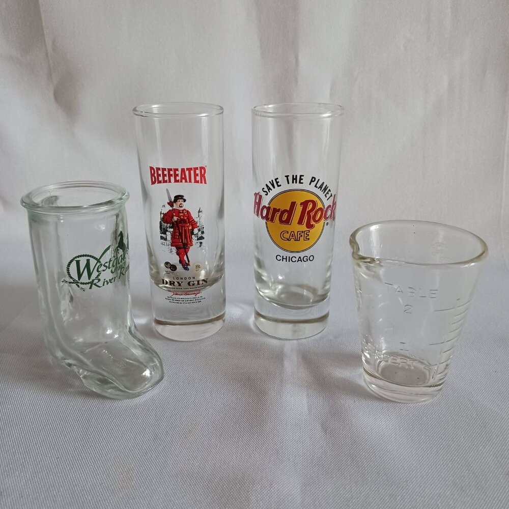 Lot of 4 Novelty Shot & Beer Glasses, Including Hard Rock Cafe